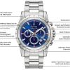 Bulova Men’s Marine Star 6-Hand Quartz Chronograph Stainless Steel Watch, Blue Dial, Tachymeter, 100M Water Resistant Style: 96B174