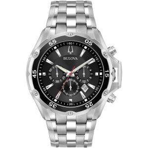 Bulova Men’s Classic Sport Stainless Steel 6-Hand Chronograph Quartz Watch(Silver Tone/Black Dial)