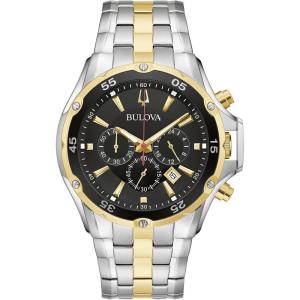 Bulova Men’s Classic Sport Stainless Steel 6-Hand Chronograph Quartz Watch(Two-Tone/Black Dial)