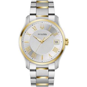 Bulova Men’s Classic Wilton Two Tone Stainless Steel 3-Hand Watch, Silver White Dial, Style:98B391