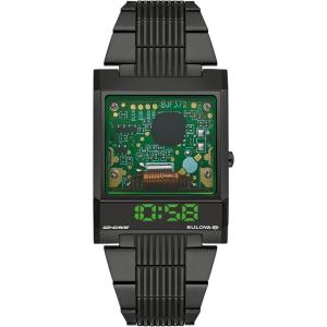 Bulova Mens LED Computron D-Cave Special Edition Black IP and Silicone Strap Watch, Transparent Mineral Crystal Style: 98C140