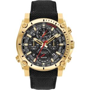 Bulova Precisionist Chronograph Mens Watch, Stainless Steel with Black Nylon Strap, Gold-Tone Model: 97B178