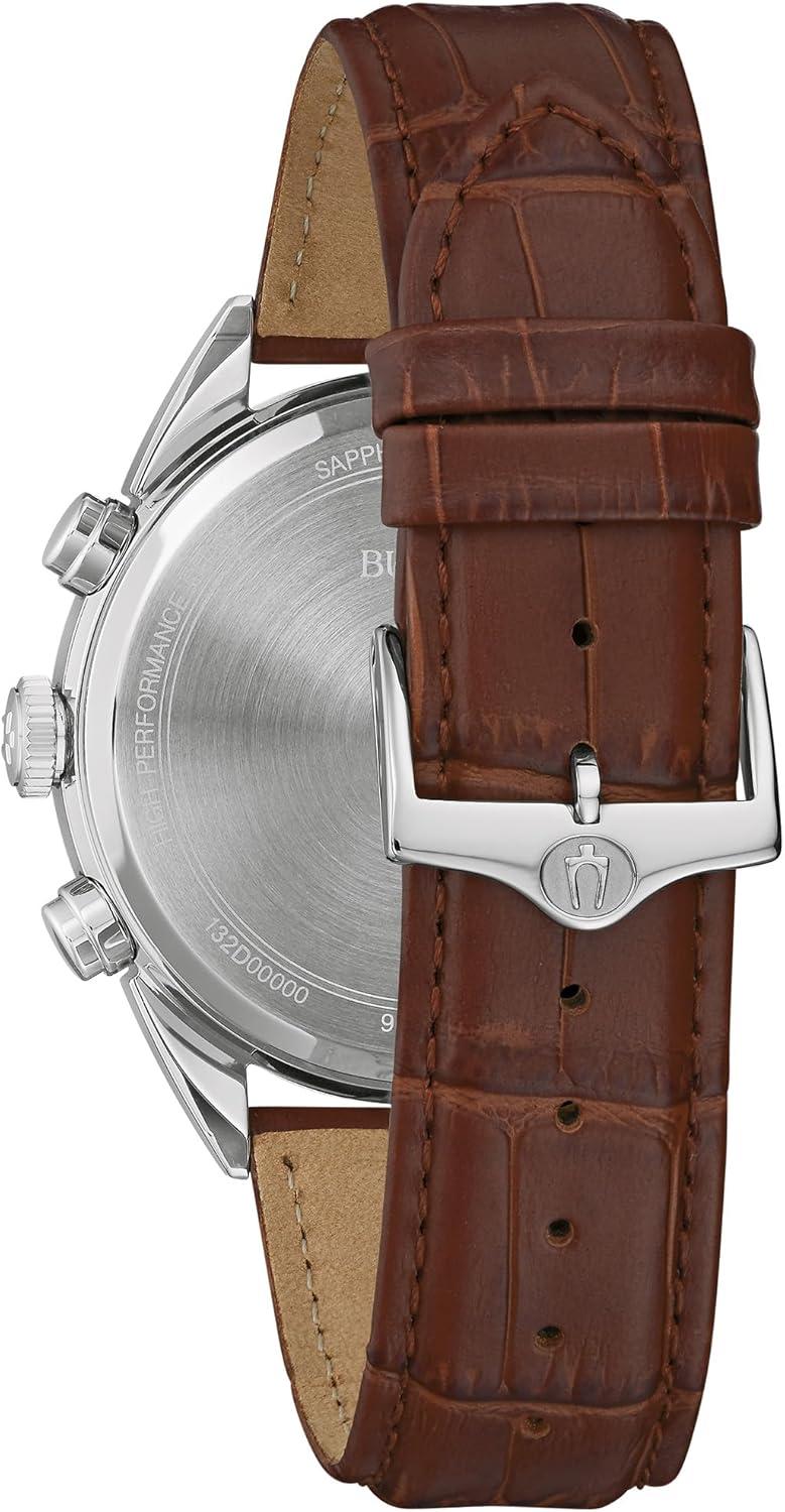 imageBulova Mens Classic Sutton 6Hand Chronograph High Performance Quartz Stainless Steel Case Watch with Brown Leather Strap SilverWhite Dial 415mm Style96B370