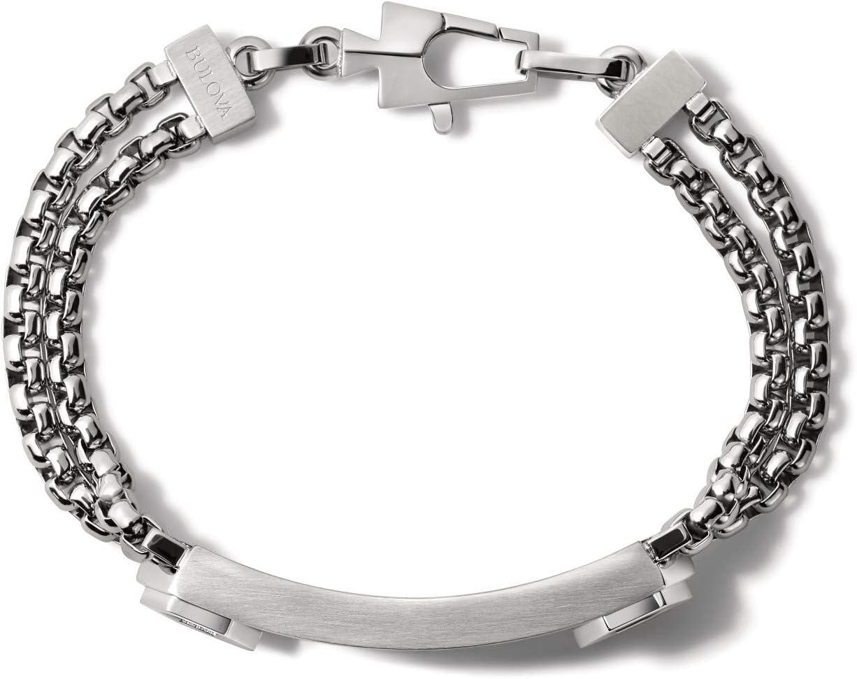 imageBulova Mens Precisionist Stainless Steel DoubleChain Link with Knurled Texture ID Plaque BraceletBlack Carbon Fiber