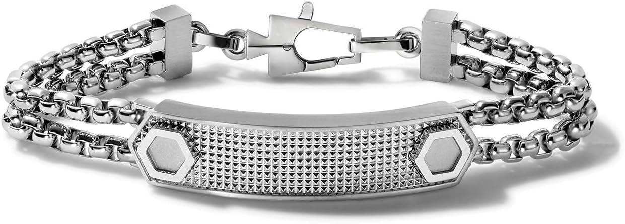 imageBulova Mens Precisionist Stainless Steel DoubleChain Link with Knurled Texture ID Plaque BraceletKnurled Texture