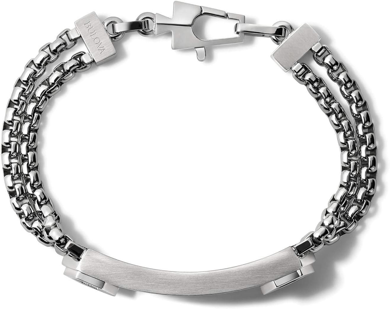 imageBulova Mens Precisionist Stainless Steel DoubleChain Link with Knurled Texture ID Plaque BraceletKnurled Texture