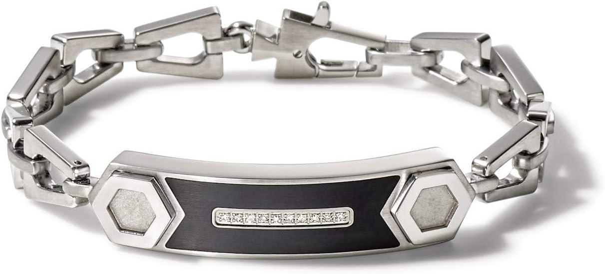 imageBulova Mens Precisionist Stainless Steel Tuning Fork Chain Link ID BraceletWhite Diamond