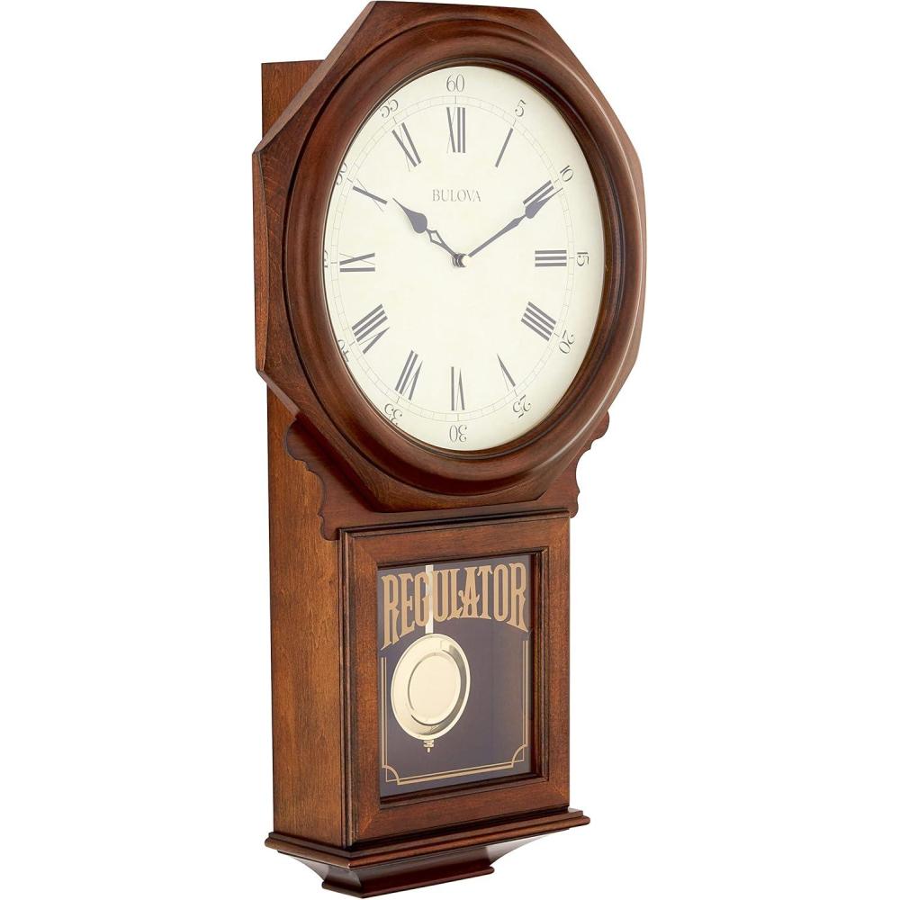 imageBulova C3543 Ashford Wall Clock 25 Schoolhouse Design Walnut Finish Harmonic TripleChime Movement Engraving Plate