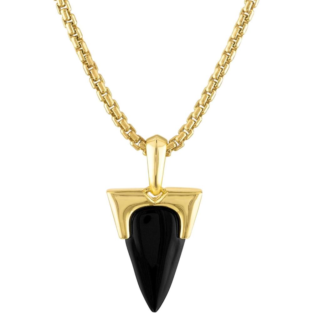 imageBulova Jewelry Mens Icon Black Onyx Amulet Pendant and 14k Gold Plated Sterling Silver Box Link Chain Necklace Length 2426 StyleBVP1025YSBA
