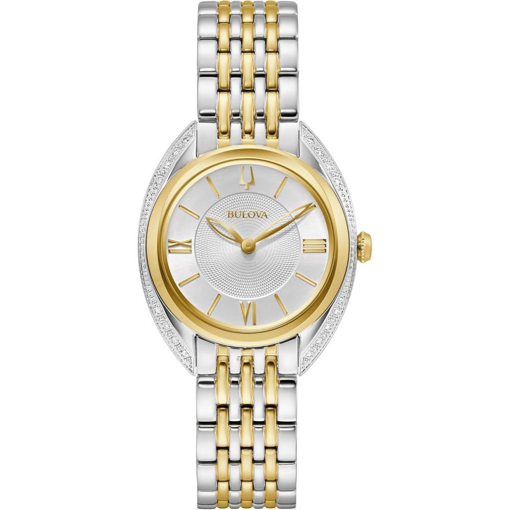 imageBulova Ladies Classic Diamond Quartz TwoTone Stainless Steel Watch Silver Dial Style98R296