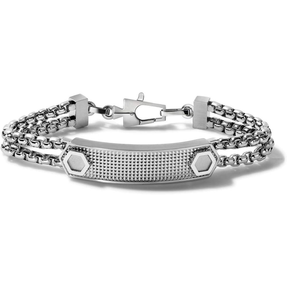 imageBulova Mens Precisionist Stainless Steel DoubleChain Link with Knurled Texture ID Plaque BraceletKnurled Texture
