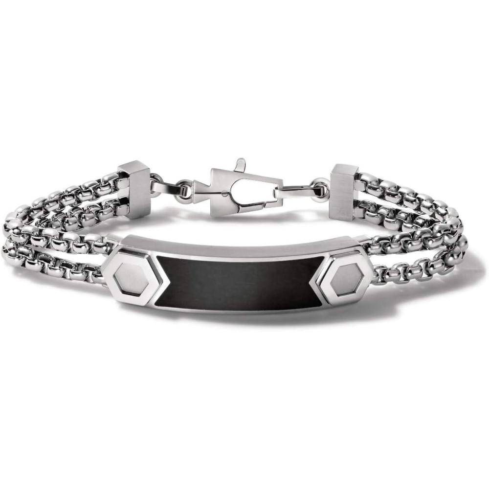 imageBulova Mens Precisionist Stainless Steel DoubleChain Link with Knurled Texture ID Plaque BraceletMatte Black