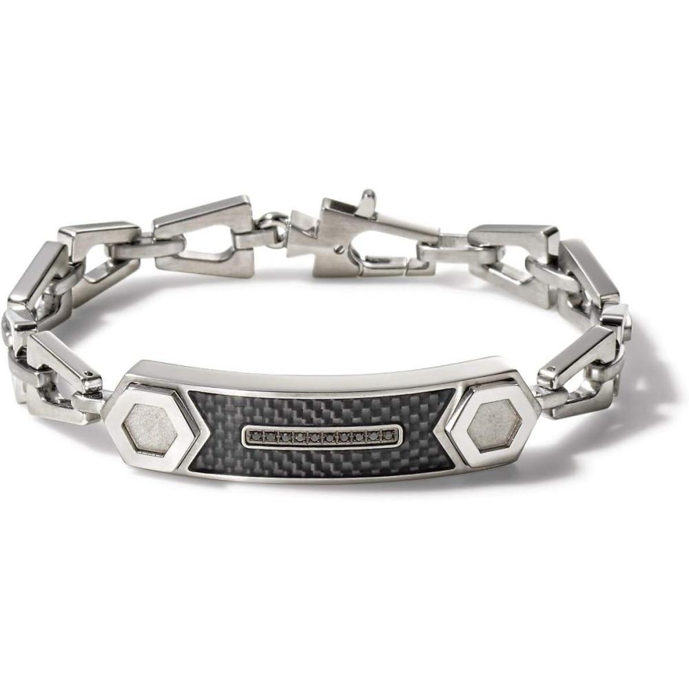 imageBulova Mens Precisionist Stainless Steel Tuning Fork Chain Link ID BraceletBlack Diamond