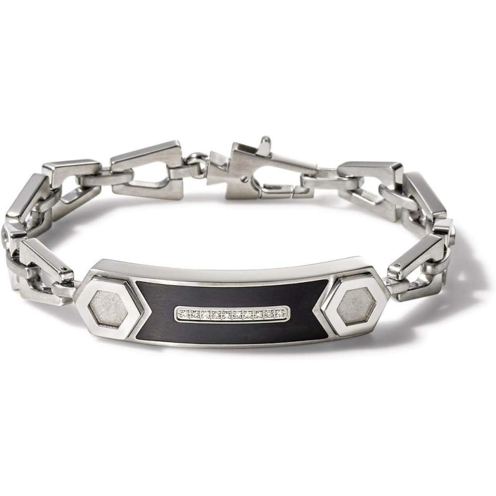 imageBulova Mens Precisionist Stainless Steel Tuning Fork Chain Link ID BraceletWhite Diamond
