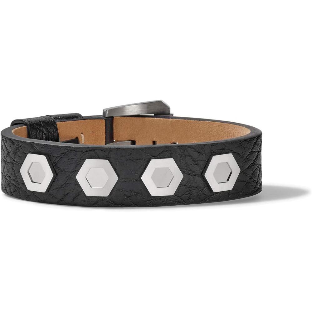 imageMens Precisionist Black Leather BeltStrap BraceletStud Details