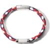 Bulova Men’s Marine Star Red, White and Blue Leather Braid Bracelet with Magnetic Stainless Steel Closure, Size: Medium, Style: J96B032M