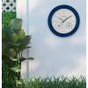 Bulova Tiverton Wall Clock C4885 | 18″ Gloss Royal Blue Metal Frame with LED Backlighting | Silent Sweep Quartz Movement | Battery Operated | Weatherproof Outdoor Décor