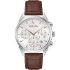 Bulova Men’s Classic Sutton 6-Hand Chronograph High Performance Quartz Stainless Steel Case Watch with Brown Leather Strap, Silver-White Dial, 41.5mm Style:96B370