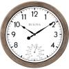 Bulova Patio Time Wall Clock C4879 | 10.25″ Rattan-Look Waterproof High-Impact Case with Thermometer | High-Heat Resistant | Battery Operated | Indoor/Outdoor Decorative Clock