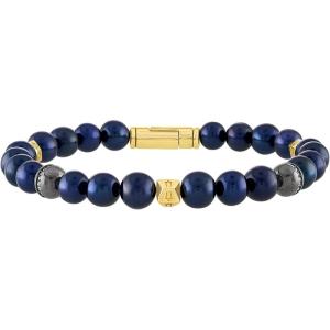 Bulova Jewelry Men’s Classic Beaded Navy Fresh Water Pearls, Sterling Silver Beads accented with Diamonds, and Gold-tone Hexagonal Spheres Bracelet, Length 8.5″ Style:BVB1049-YSSC5FWP
