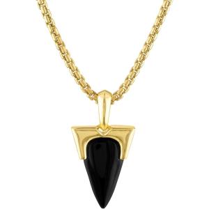 Bulova Jewelry Men’s Icon Black Onyx Amulet Pendant and 14k Gold Plated Sterling Silver Box Link Chain Necklace, Length 24-26″ Style:BVP1025-YSBA