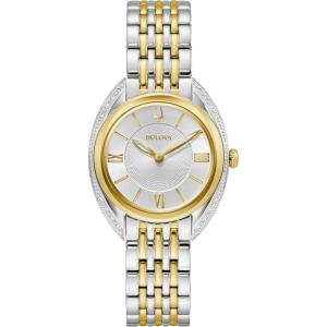Bulova Ladies’ Classic Diamond Quartz Two-Tone Stainless Steel Watch, Silver Dial Style:98R296
