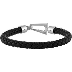 Bulova Men’s Jewelry Marine Star Black Leather Braided Bracelet(Large 8.5″)