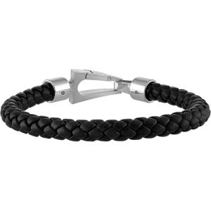 Bulova Men’s Jewelry Marine Star Black Leather Braided Bracelet(Medium 8.0″)
