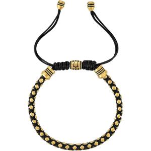 Bulova Men’s Jewelry Polished Gold-Tone Stainless Steel Bracelet, Rounded Box Chain Links Black Cords, Signature Tuning Fork Logo Style: BVB1089-G6STBA