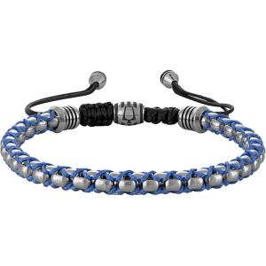 Bulova Men’s Jewelry Polished Gold-Tone Stainless Steel Bracelet, Rounded Box Chain Links Blue Cords, Signature Tuning Fork Logo Style: BVB1089-SLSTNA