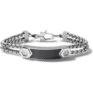 Bulova Men’s Precisionist Stainless Steel Double-Chain Link with Knurled Texture ID Plaque Bracelet(Black Carbon Fiber)