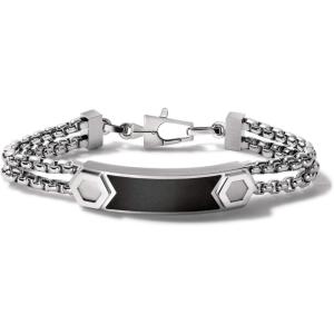 Bulova Men’s Precisionist Stainless Steel Double-Chain Link with Knurled Texture ID Plaque Bracelet(Matte Black)