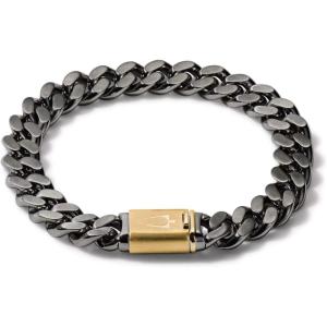 Men’s Classic Stainless Steel Chain Link Bracelet with Clasp Closure(Gray Stainless Steel/Gold Accent)