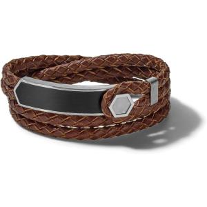 Men’s Precisionist Double Wrap Braided Leather Strap Bracelet(Brown Leather)
