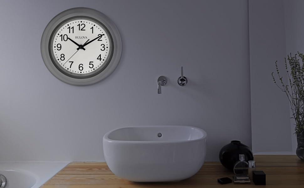 imageBulova C4865 Night Vision Lighted Dial Wall Clock 10 White