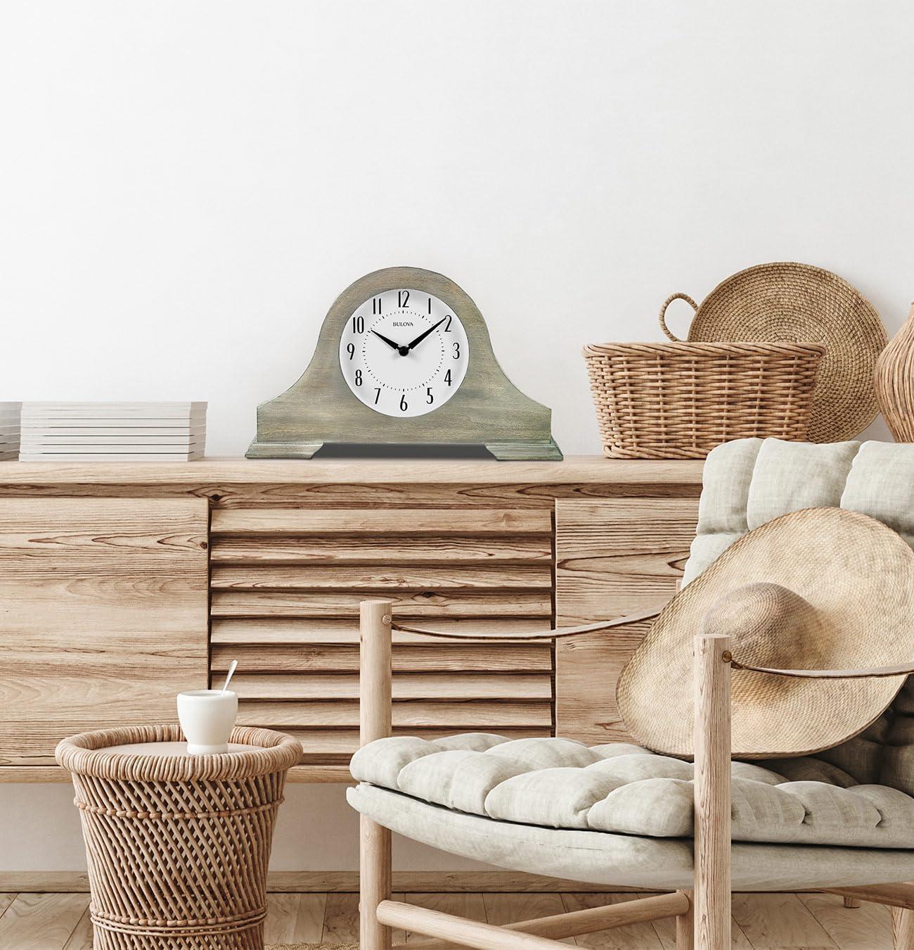 imageBulova Clocks B1932 Peterborough Warm Gray Finish Chime Tambour Style Vintage Home Dcor