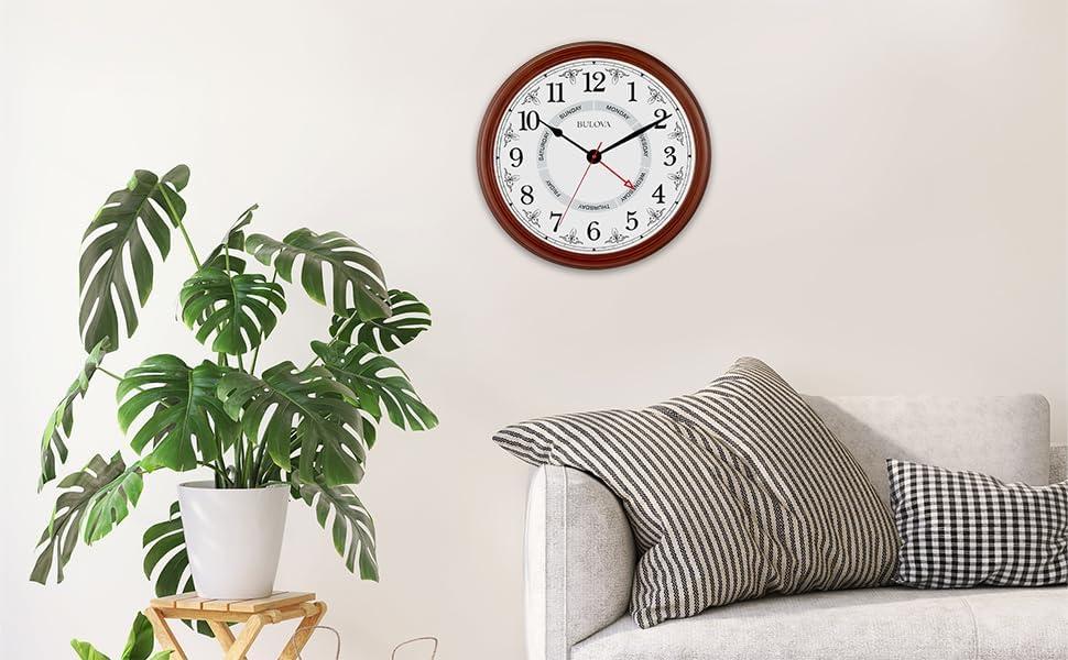 imageBulova Daily Wall Clock Model C4804 Brown Cherry Finish Modern Design Large EasytoRead Numerals Quartz Movement Battery Operated