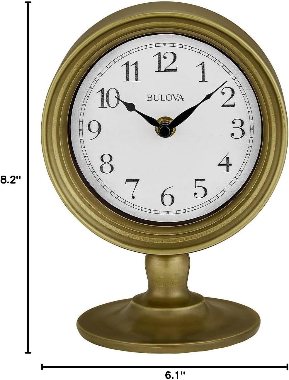imageBulova Monitor Table Clock B8904 82 Matte Bronze Metal Case with ParchmentStyle Dial Quartz Movement Battery Operated Classic Desktop Accent Design