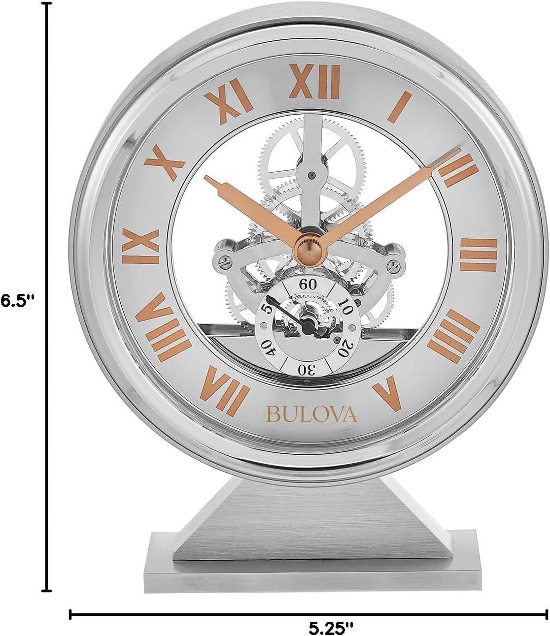imageBulova Torrance Brushed Aluminum Clock B1721 Exposed Skeleton Design Quartz Movement Glass Panel Design 525 x 65 Inch