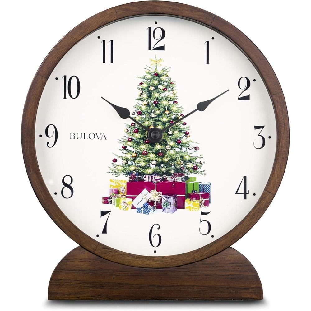 imageBulova B1866 Holiday Sounds Mantel Clock Walnut Stain 95 x 85 x 2 inches
