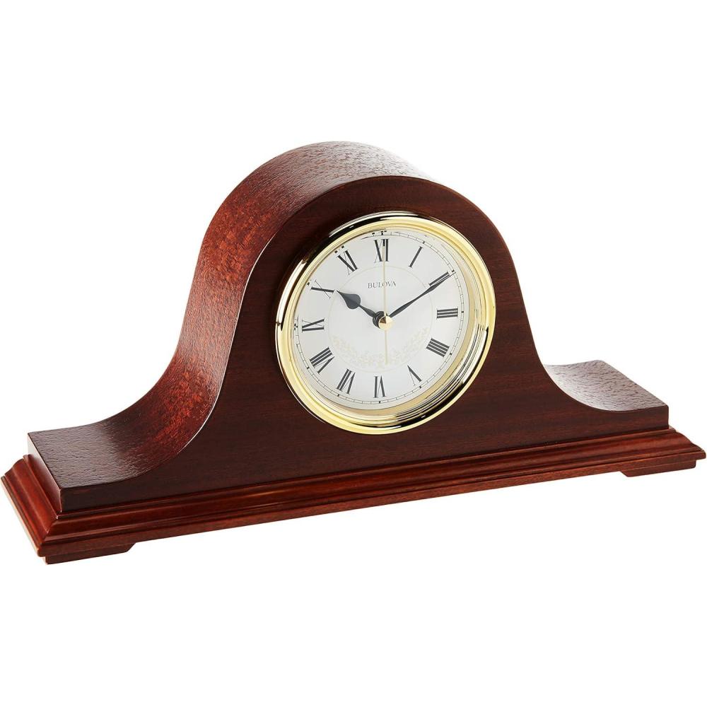 imageBulova B1929 Bulova Annette I Chiming Mantel Clock Model B1929 Classic Mahogany Finish Westminster Melody on The Hour Battery Powered I Chiming Clock