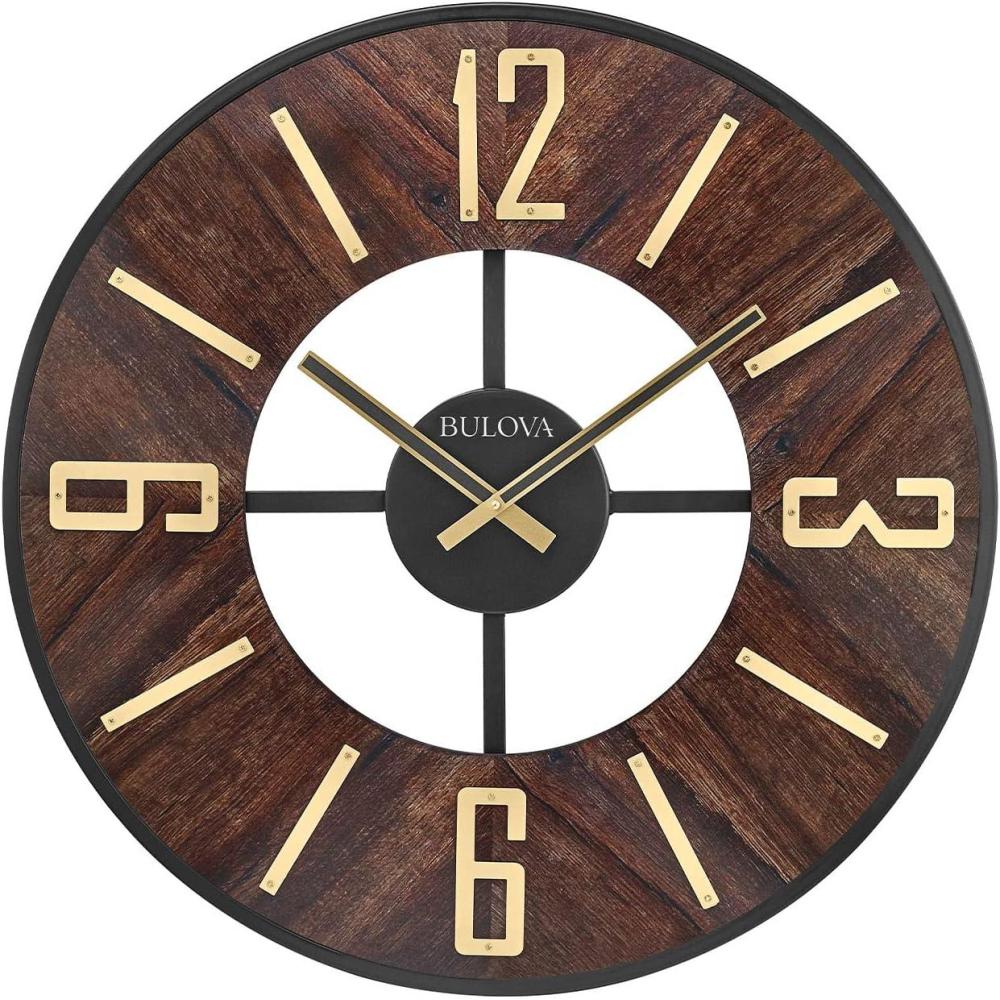 imageBulova Boardroom Wall Clock C3394 27 Walnut Veneer Frame with Brass Accents Quartz Movement Battery Operated MidCentury Modern Gallery Design
