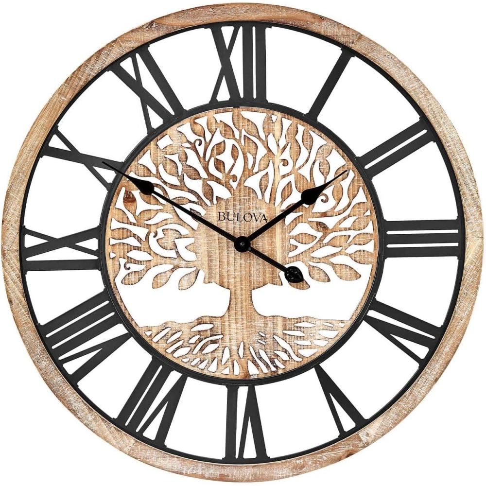 imageBulova C3393 Tree of Life Wall Clock Elegant 2675 Oversize Round Decorative Timepiece with Natural Grain Design Perfect for Home Office or Gift Giving
