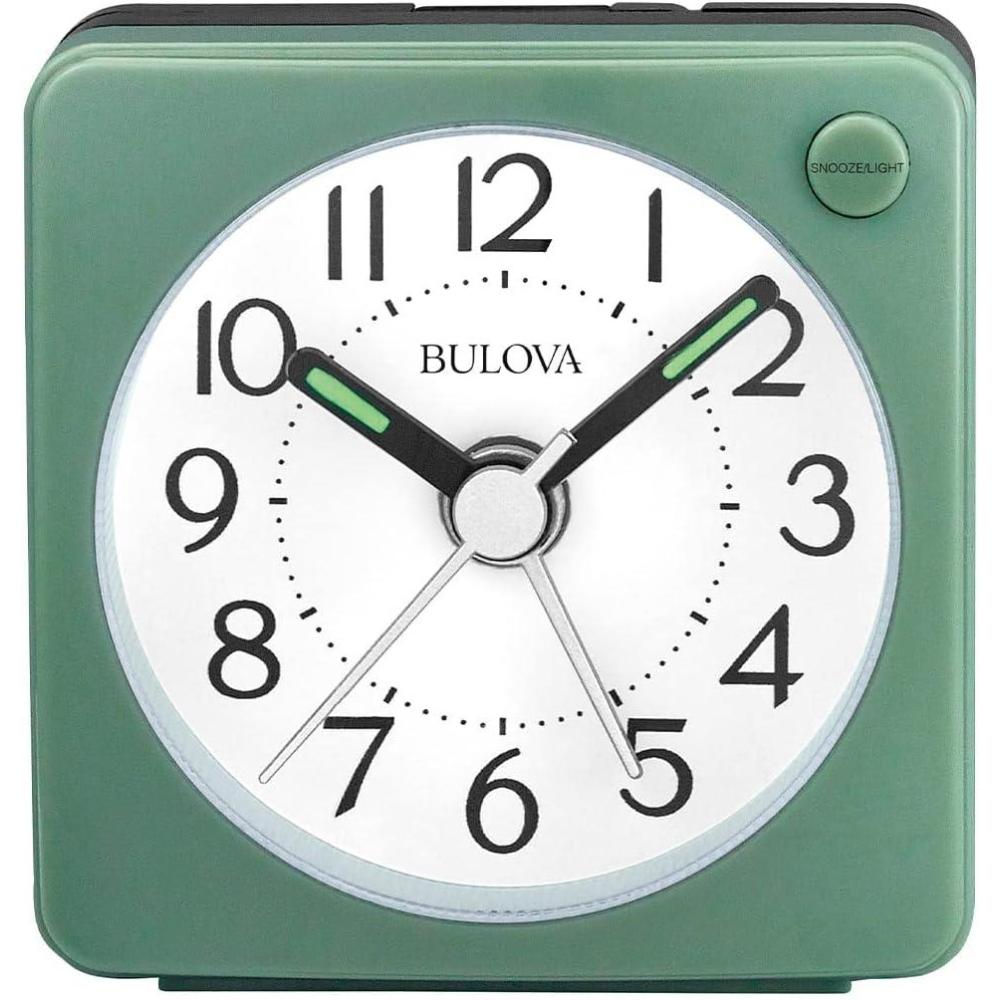 imageBulova Clocks B1874 Ultra Small Travel Alarm with Snooze and Light No Ticking VerdeGreen