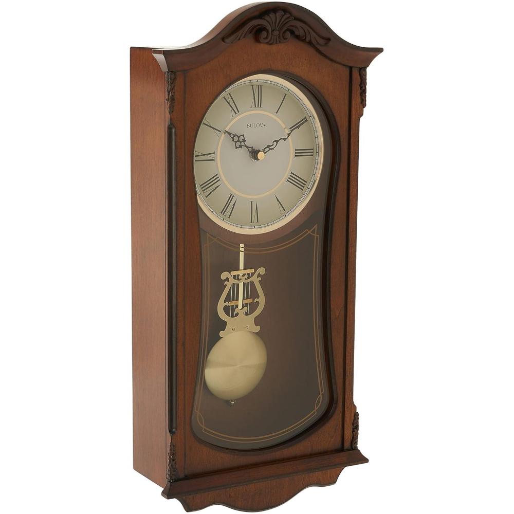 imageBulova Clocks C3542 Cranbrook Wall Mount Analog Wooden Chiming Clock Brown