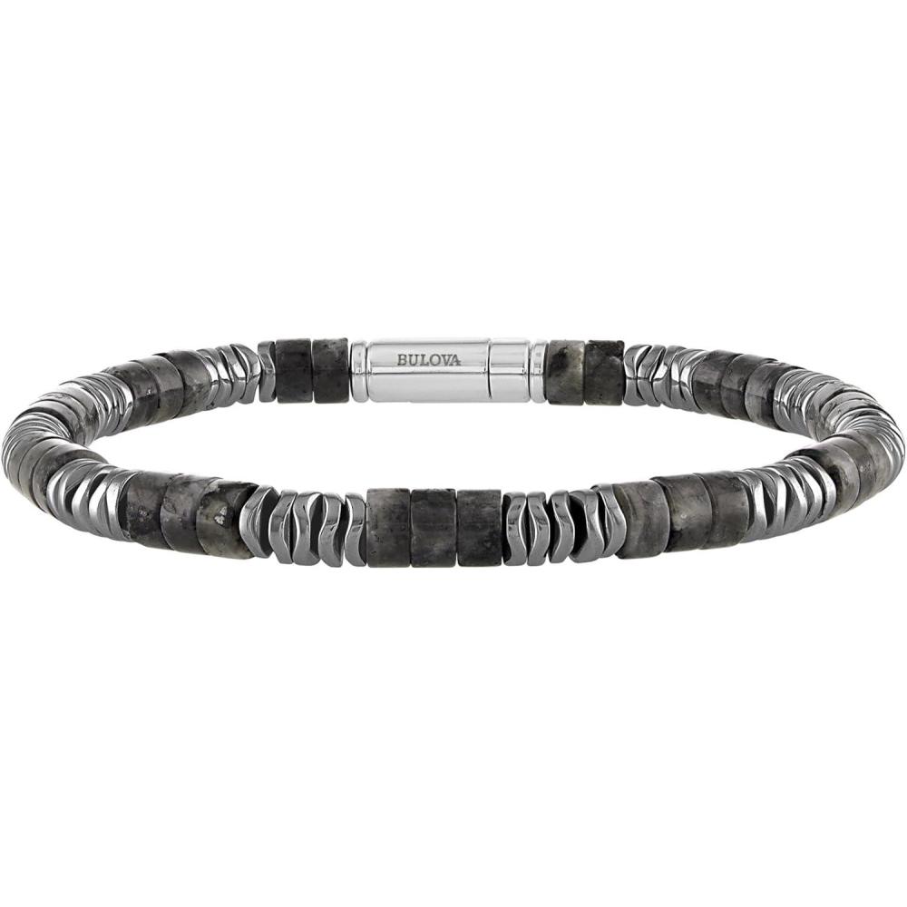 imageBulova Jewelry Mens Classic Cylinder Shaped Labradorite and Wavy Stacked Hematite Beaded Bracelet Length 85 StyleBVB1026WSBF