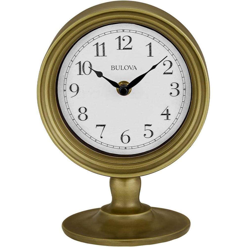 imageBulova Monitor Table Clock B8904 82 Matte Bronze Metal Case with ParchmentStyle Dial Quartz Movement Battery Operated Classic Desktop Accent Design