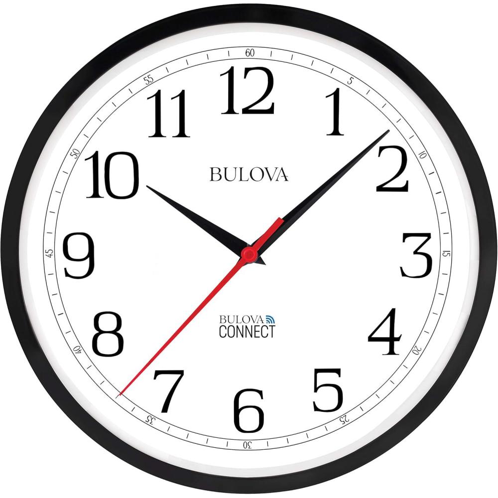 imageBulova Precision Connect Wall Clock C5000 125 Black and White Accurate Timekeeping Modern Design Battery Operated WiFi Enabled