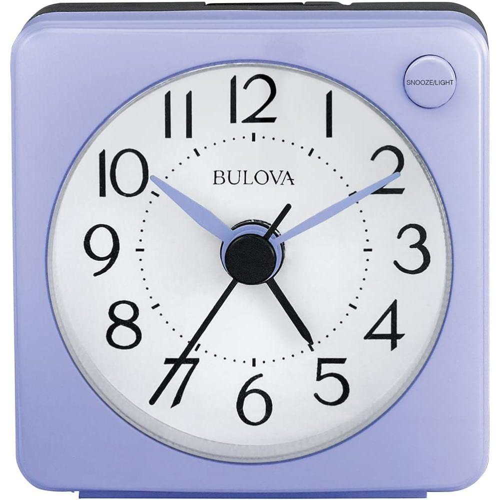 imageBulova Violet Travel Alarm Clock B1876 Compact Design with Lighted Dial amp Silent Sweep Quartz Movement Battery Operated Ascending Beep Alarm for Home or Travel