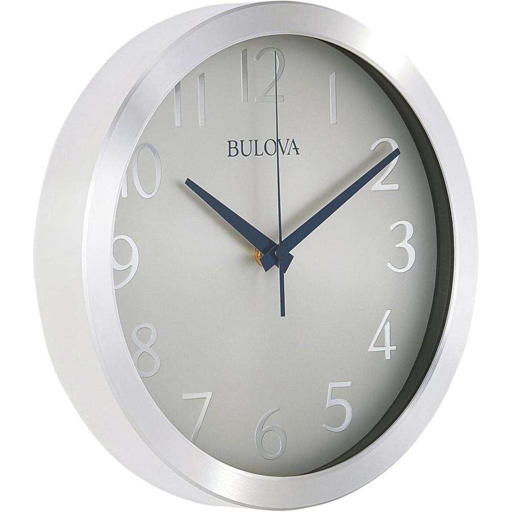 imageBulova Winston Wall Clock C4844 10 Diameter Metal Design with Diamond Cut Edges Silent Sweep Quartz Movement EasytoRead Arabic NumeralsPack of 1
